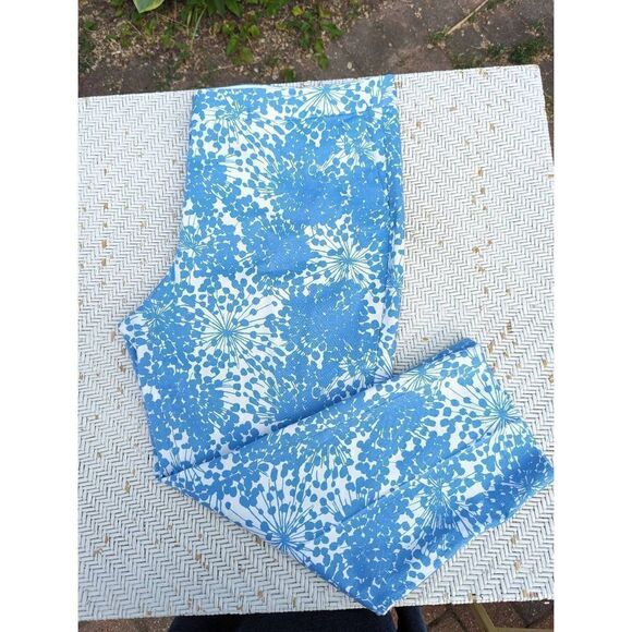 Boden Women Blue Dandelion Print Wide Leg Cotton Blend Cropped Pants Size 16 - Picture 9 of 13